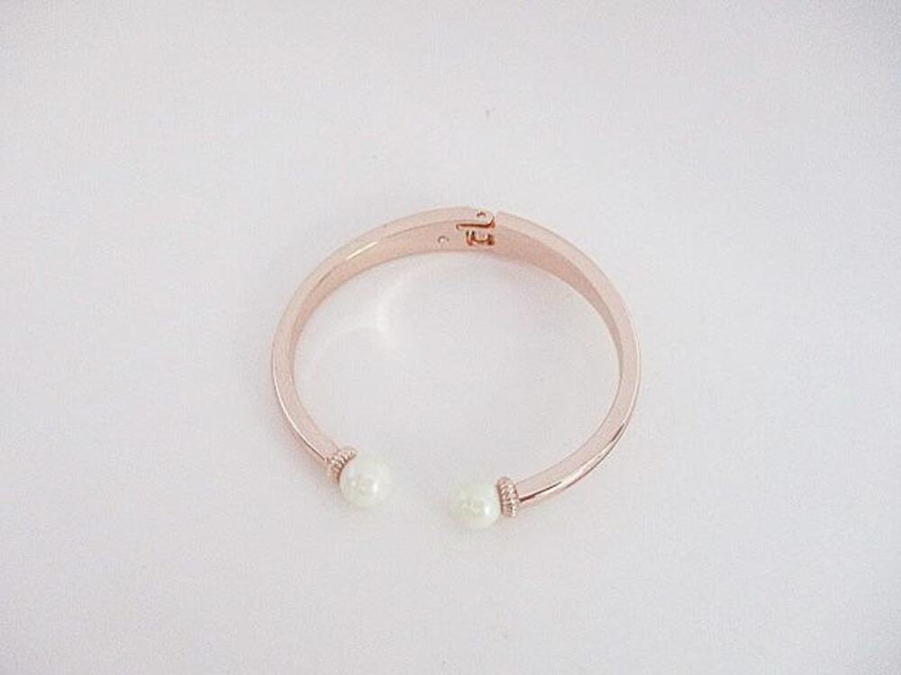 1970 NWOT Rose Gold Charter Club Imitation Pearl Cuff Bracelets Bangles Hinged